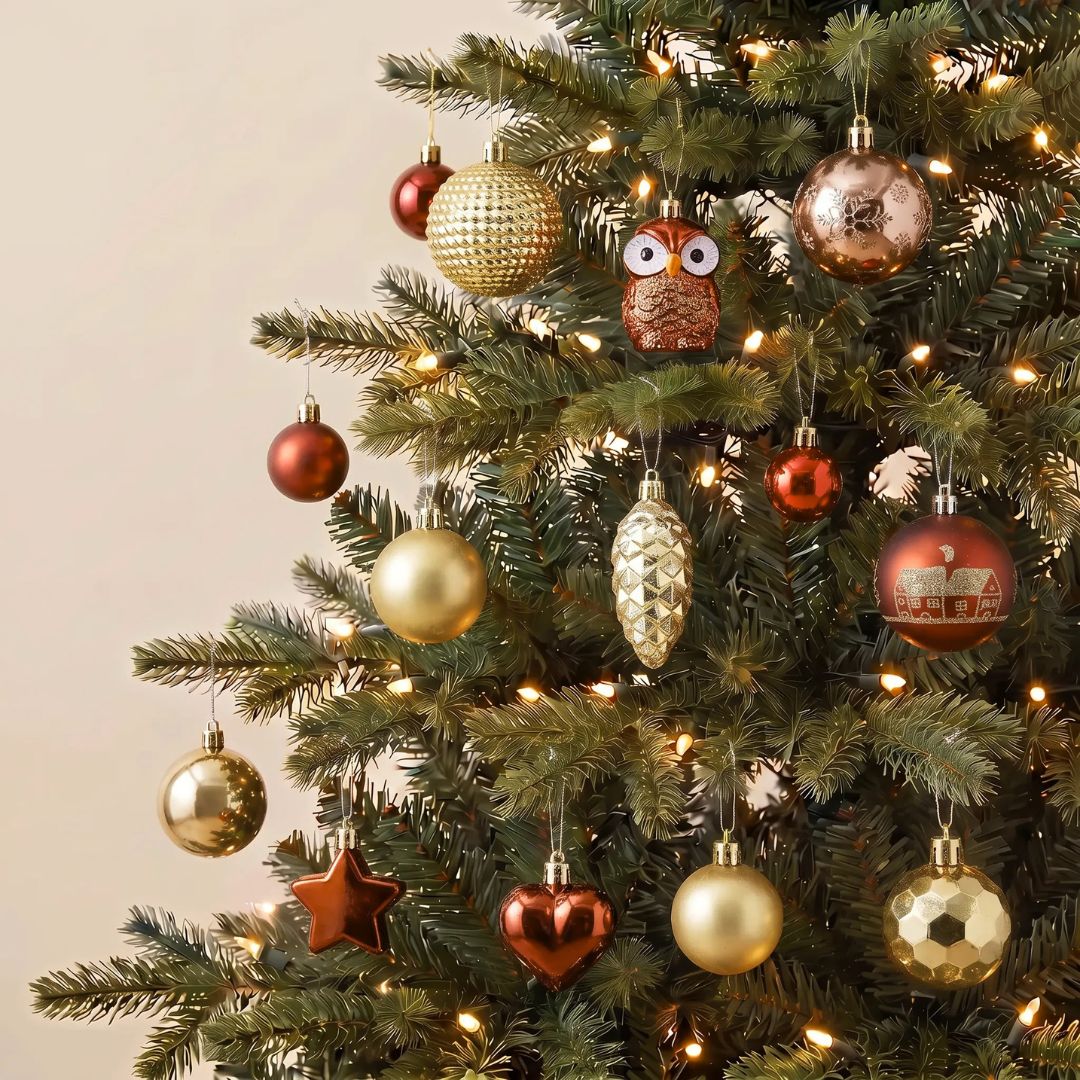 Gold Brown Christmas Hanging Baubles Ornament - 72pcs Set (D81)