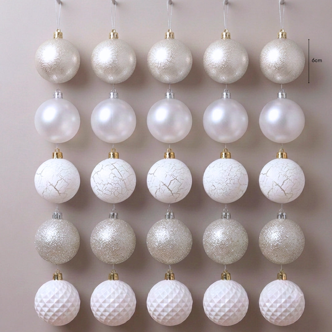 25pcs Set White Light Gold Christmas Hanging Baubles Ornament (D60)