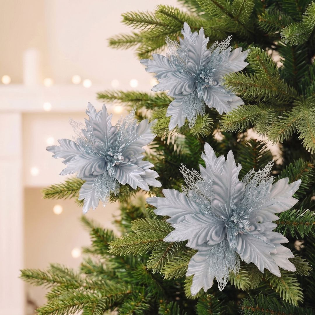Light Blue Artificial Poinsettia Flower