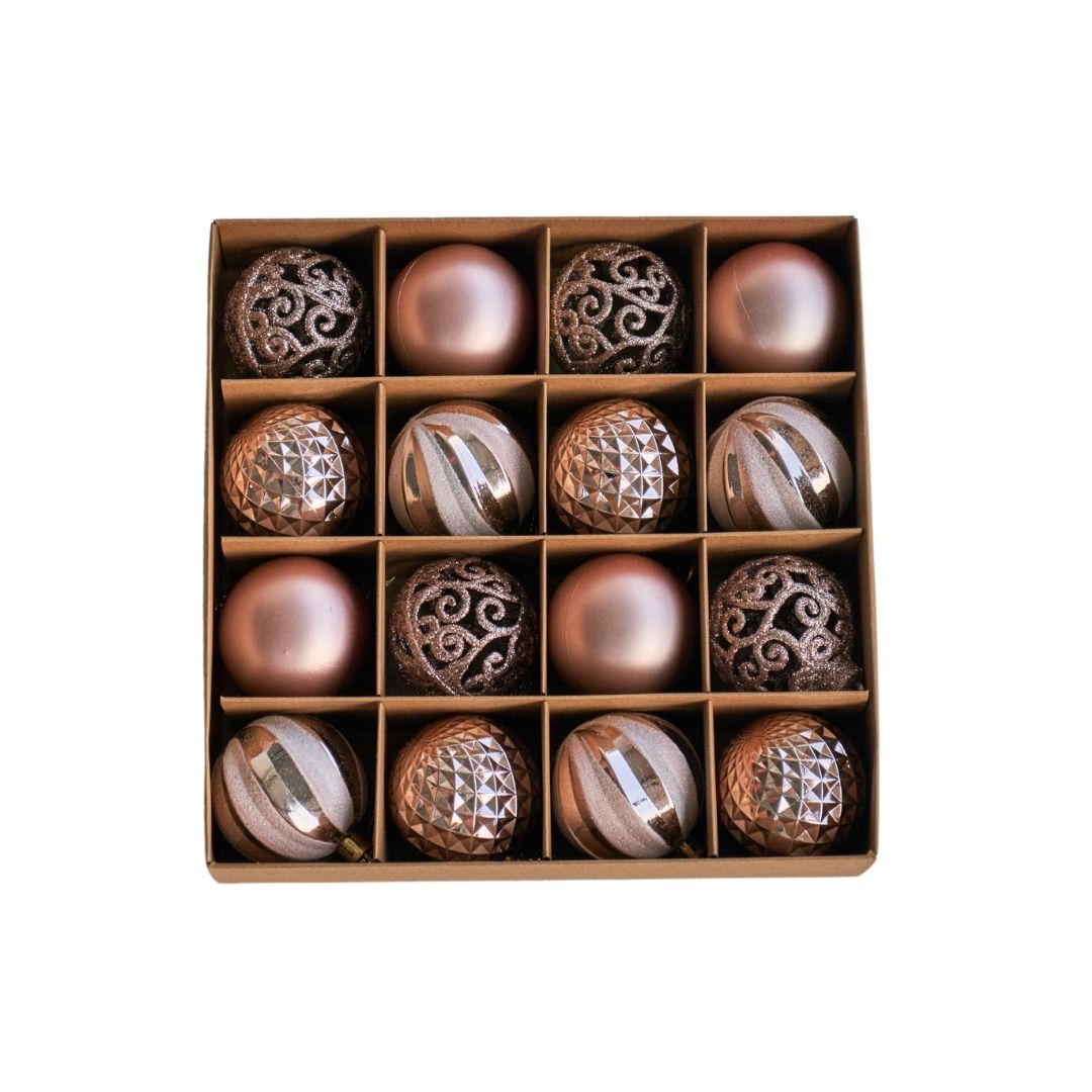 16pcs Set Rose Gold Christmas Hanging Baubles Ornament