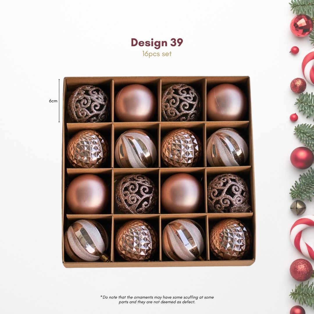 16pcs Set Rose Gold Christmas Hanging Baubles Ornament