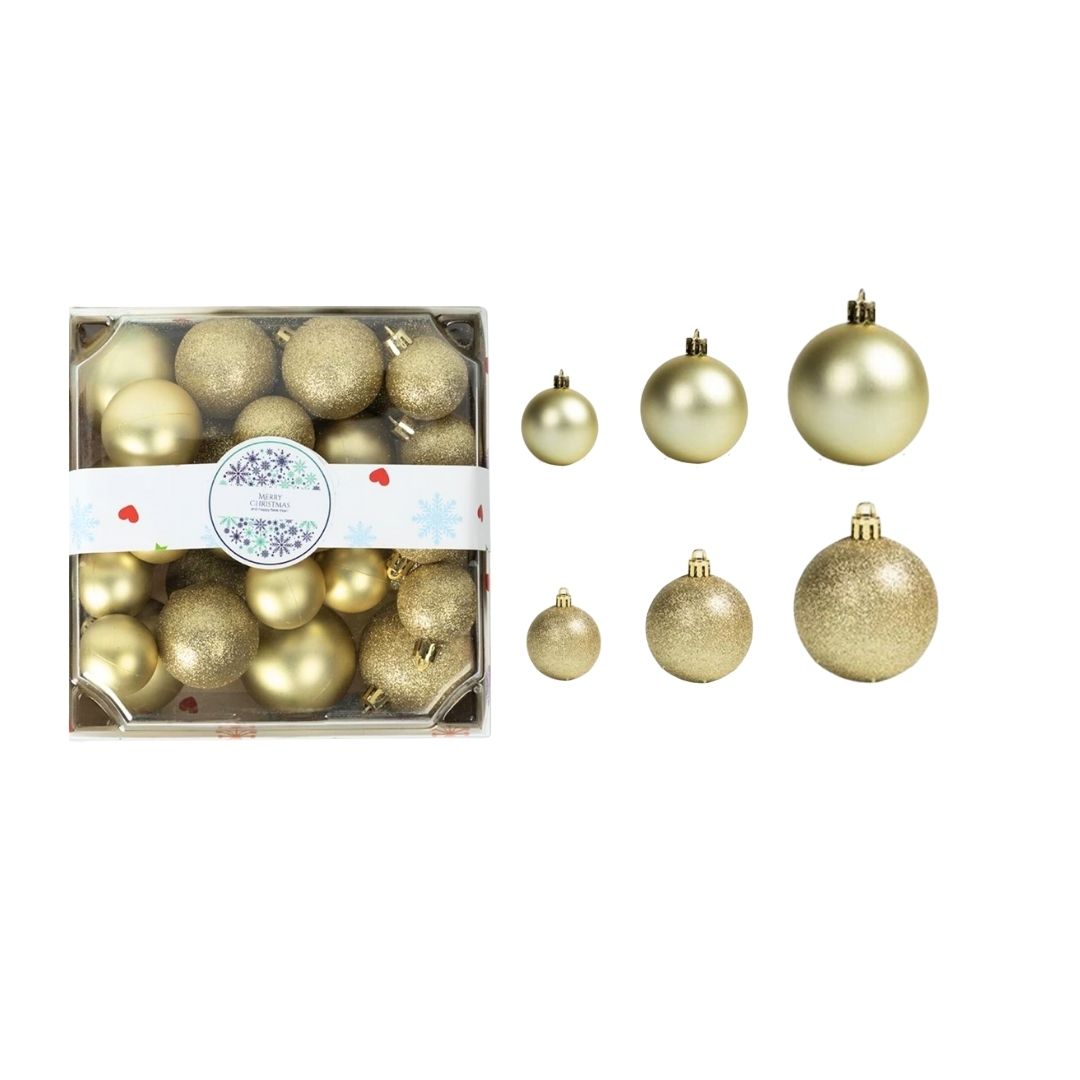 28pcs Set Gold Christmas Hanging Baubles Ornament