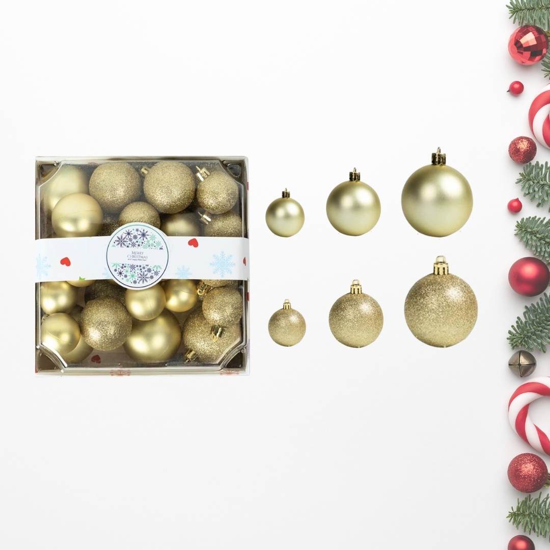 28pcs Set Gold Christmas Hanging Baubles Ornament (D41)