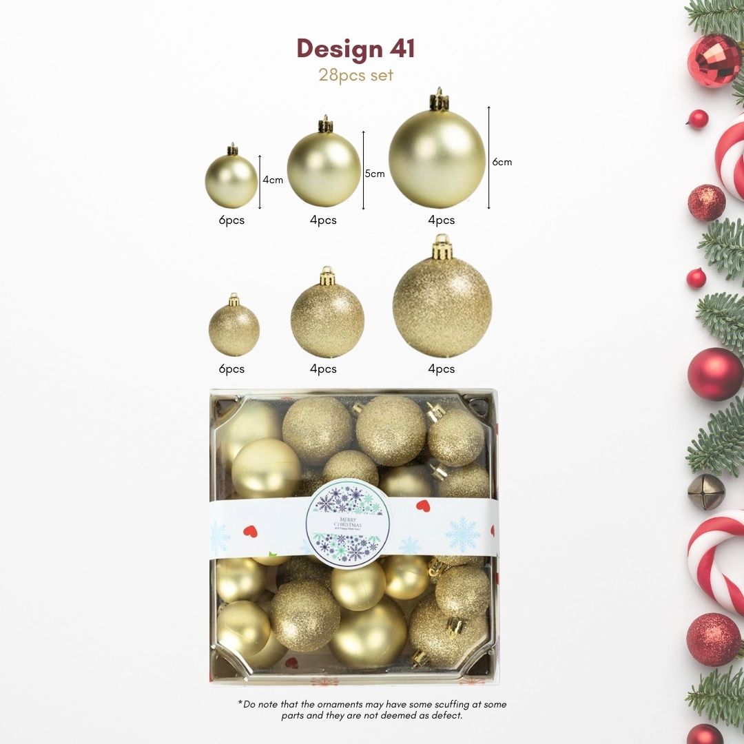 28pcs Set Gold Christmas Hanging Baubles Ornament
