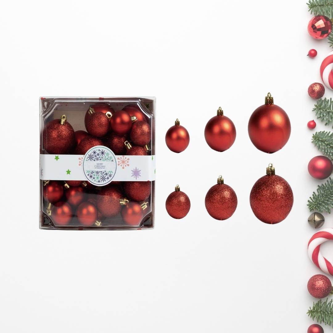 28pcs Set Red Christmas Hanging Baubles Ornament (D42)