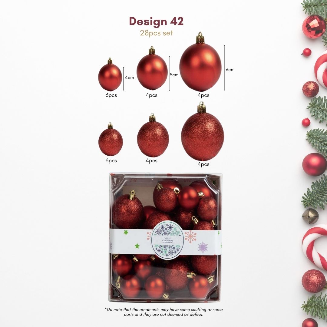 28pcs Set Red Christmas Hanging Baubles Ornament (D42)