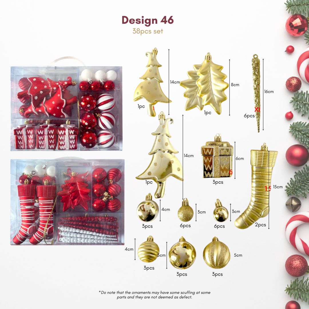 38pcs Set Red White Christmas Hanging Baubles Ornament