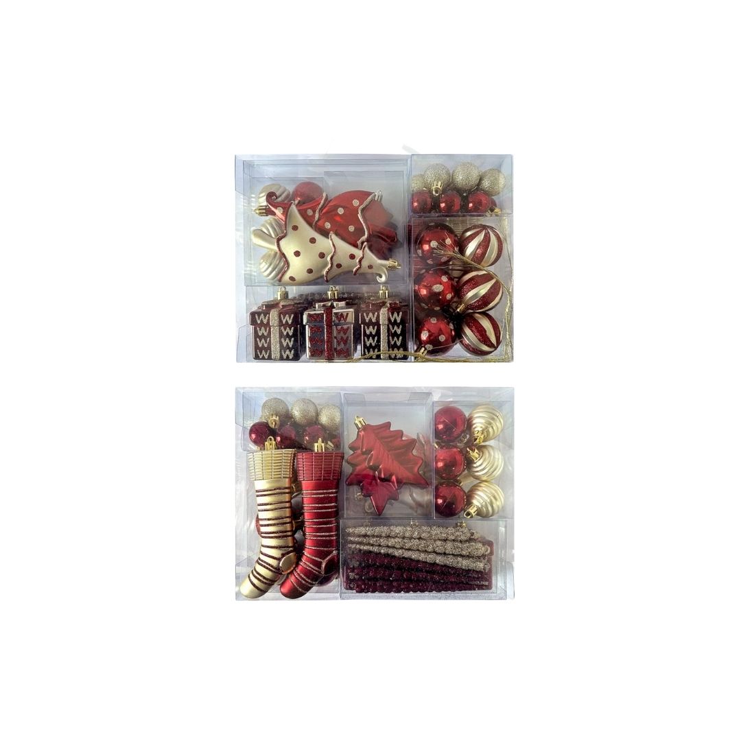 38pcs Set Maroon Gold Christmas Hanging Baubles Ornament