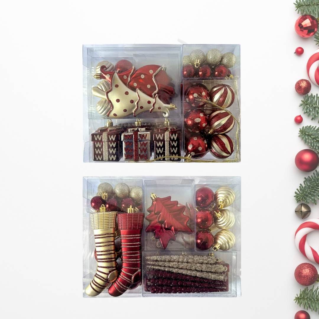 38pcs Set Maroon Gold Christmas Hanging Baubles Ornament (D47)