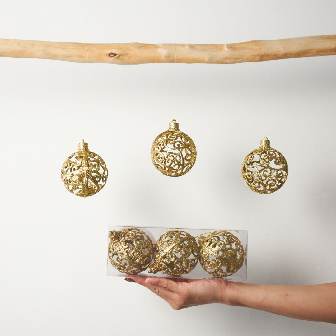 Pandora Gold 3pcs Christmas Hanging Baubles Ornament Design E