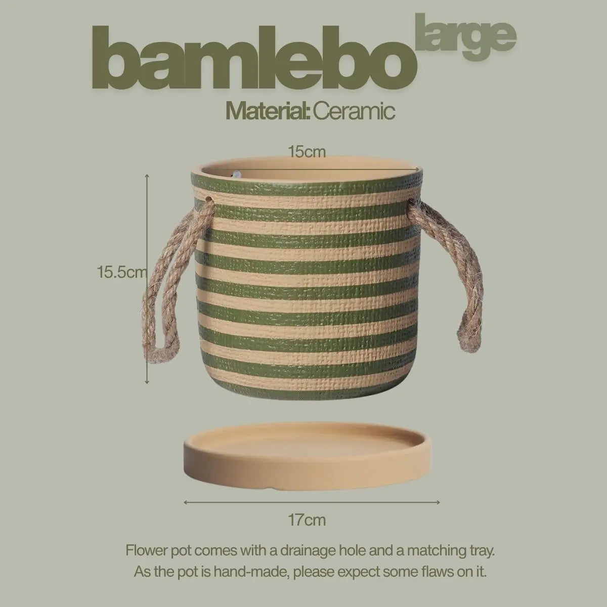 Wabi Sabi Indoor Plant Pot with Rope Handles and Matching Tray Speckled Space