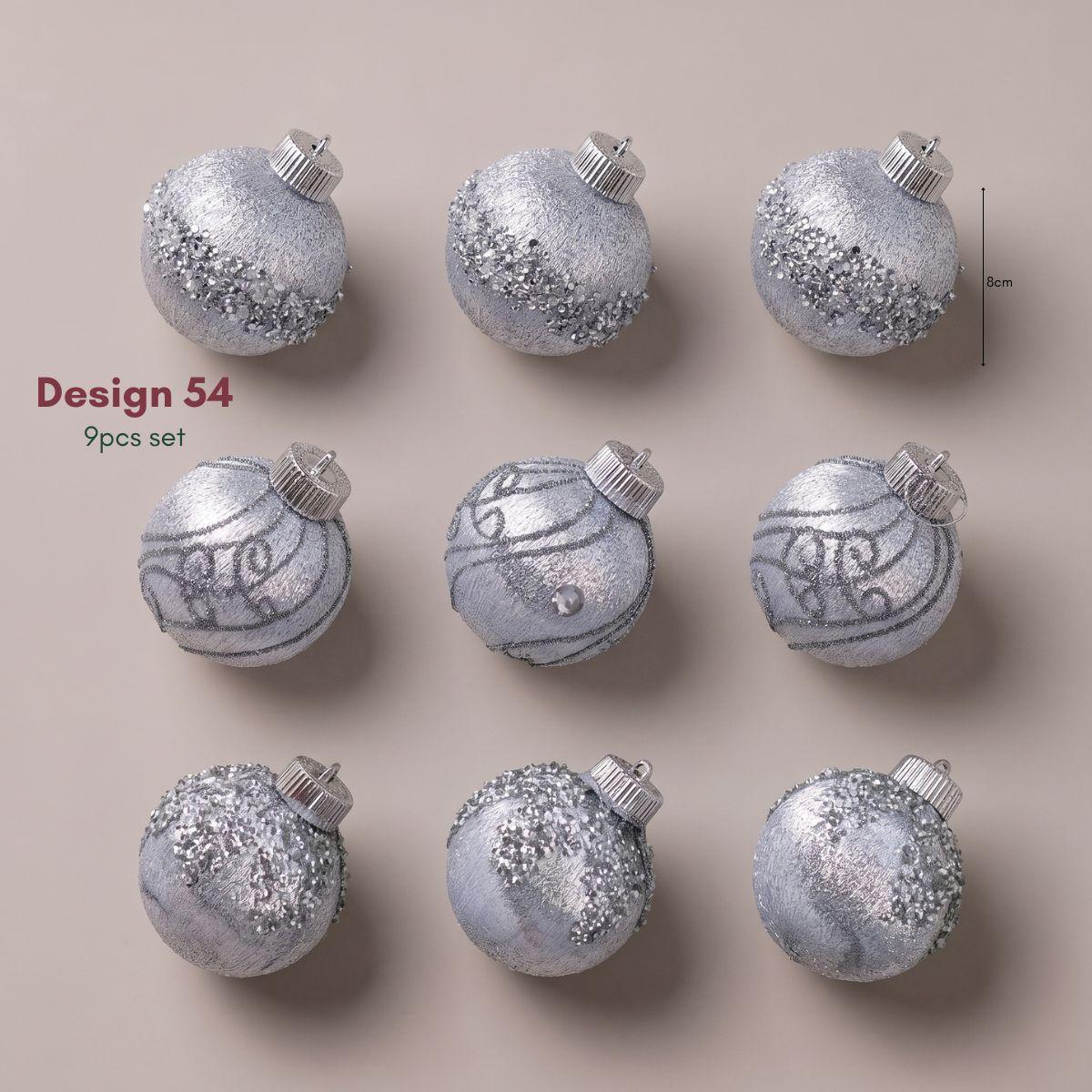Silver Satin Pearl Accents 8cm 18pcs Christmas Baubles for Real & Artificial Christmas Tree in Singapore