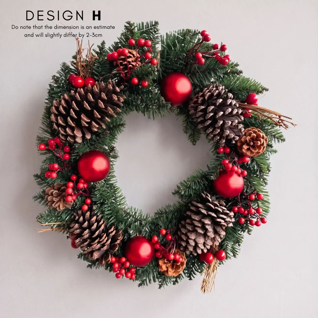 Premium 50cm Minimalist Christmas Wreath - Lush Artificial Evergreen Foliage for Front Doors and Modern Japandi Interiors in Singapore - Speckled Space