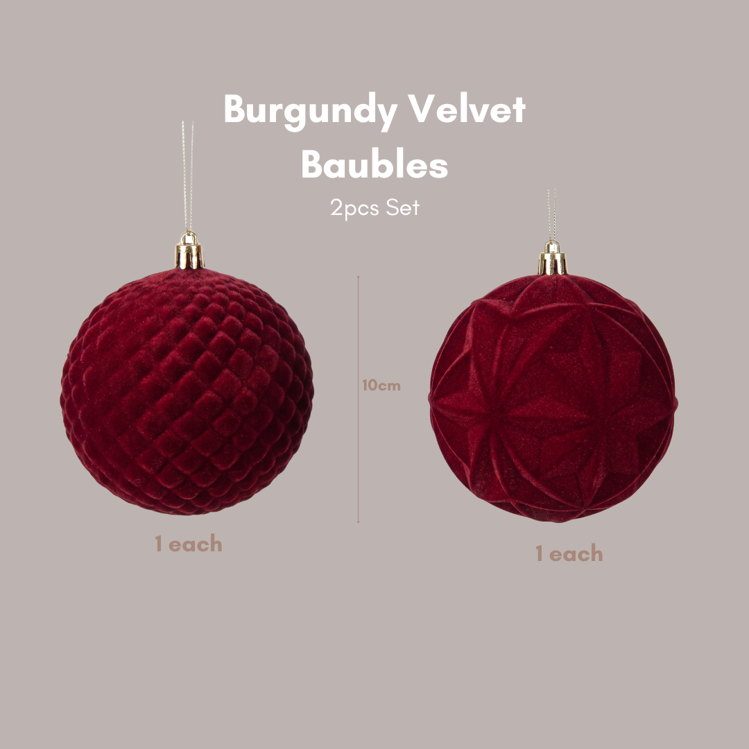 10cm Burgundy Velvet Christmas Hanging Baubles Ornament for Christmas Tree Singapore - Speckled Space