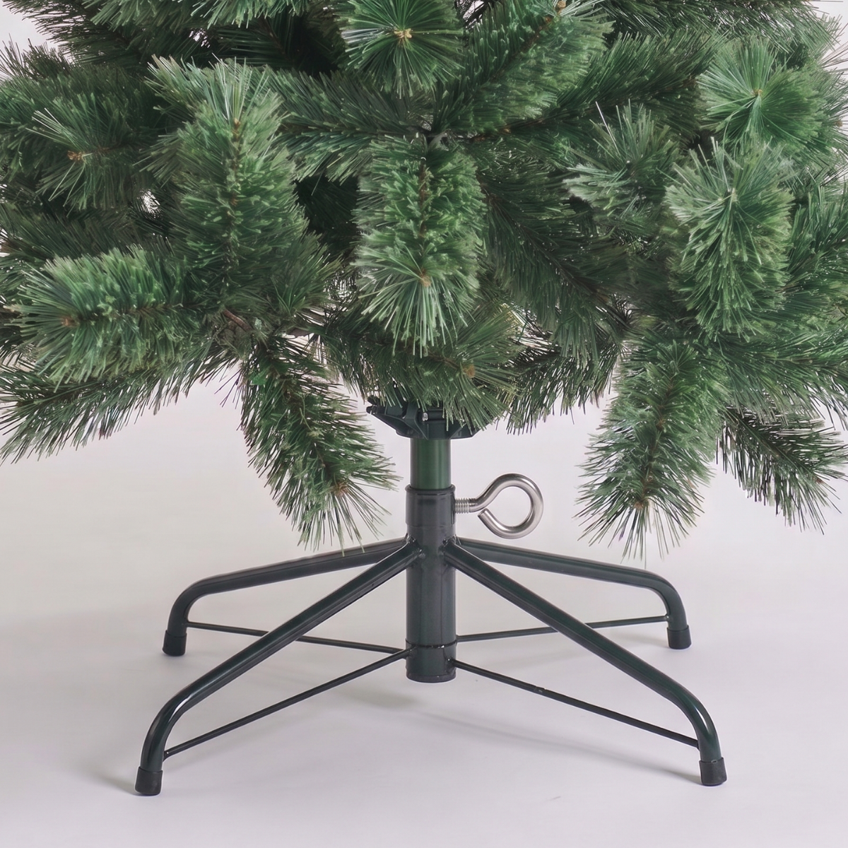 Sturdy dark metal folding stand and base assembly for the Ferenalo Pine Christmas Tree, featuring a premium stainless steel securing screw for superior stability compared to Vanda Win models