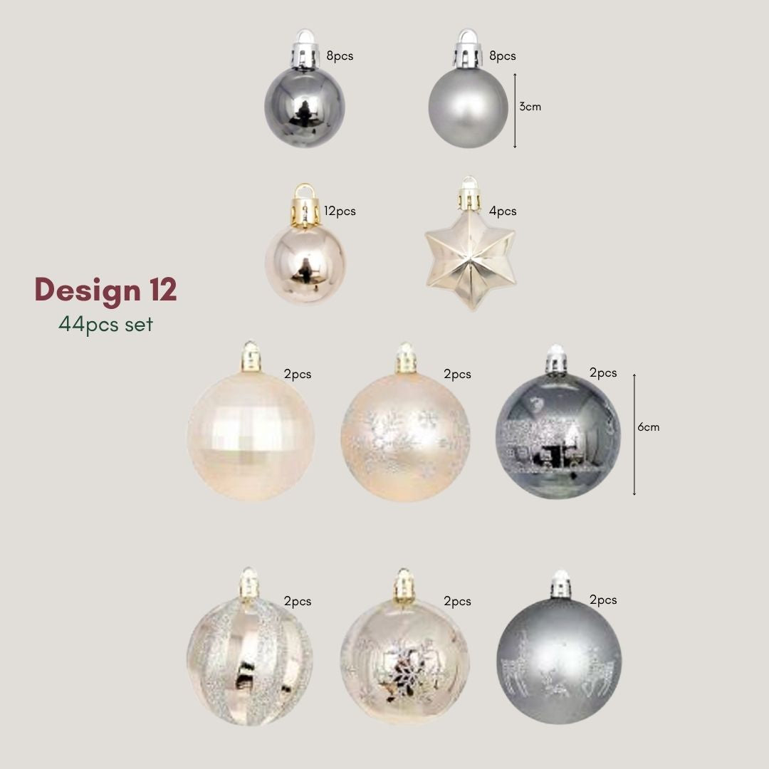 Gold Silver Christmas Ornament -shatterproof ornament set styled on Christmas Tree - Singapore homes