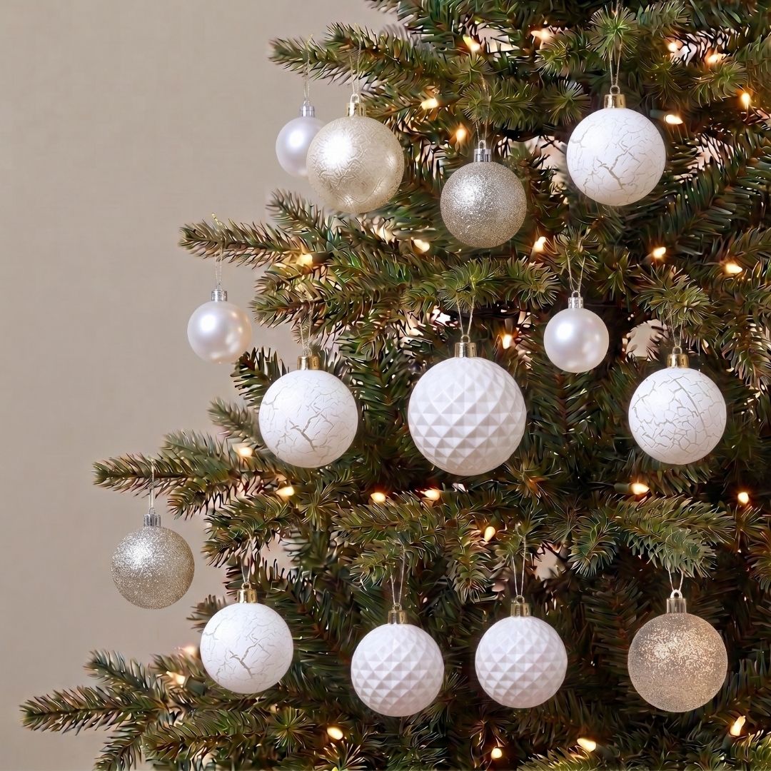 White Light Gold Christmas Hanging Baubles Ornament - 25pcs (D60)