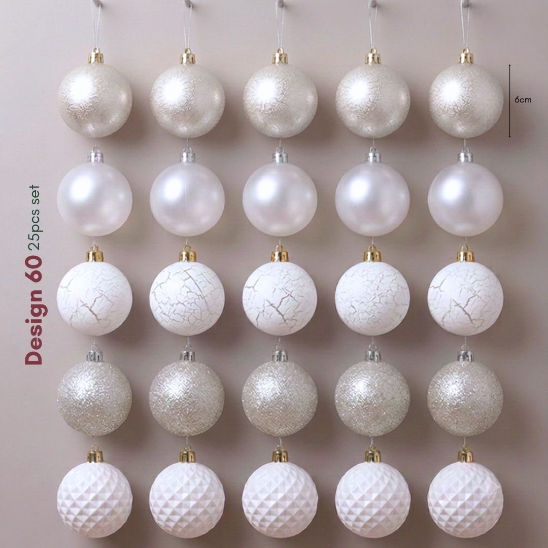 White Light Gold Christmas Hanging Baubles Ornament - 25pcs (D60)
