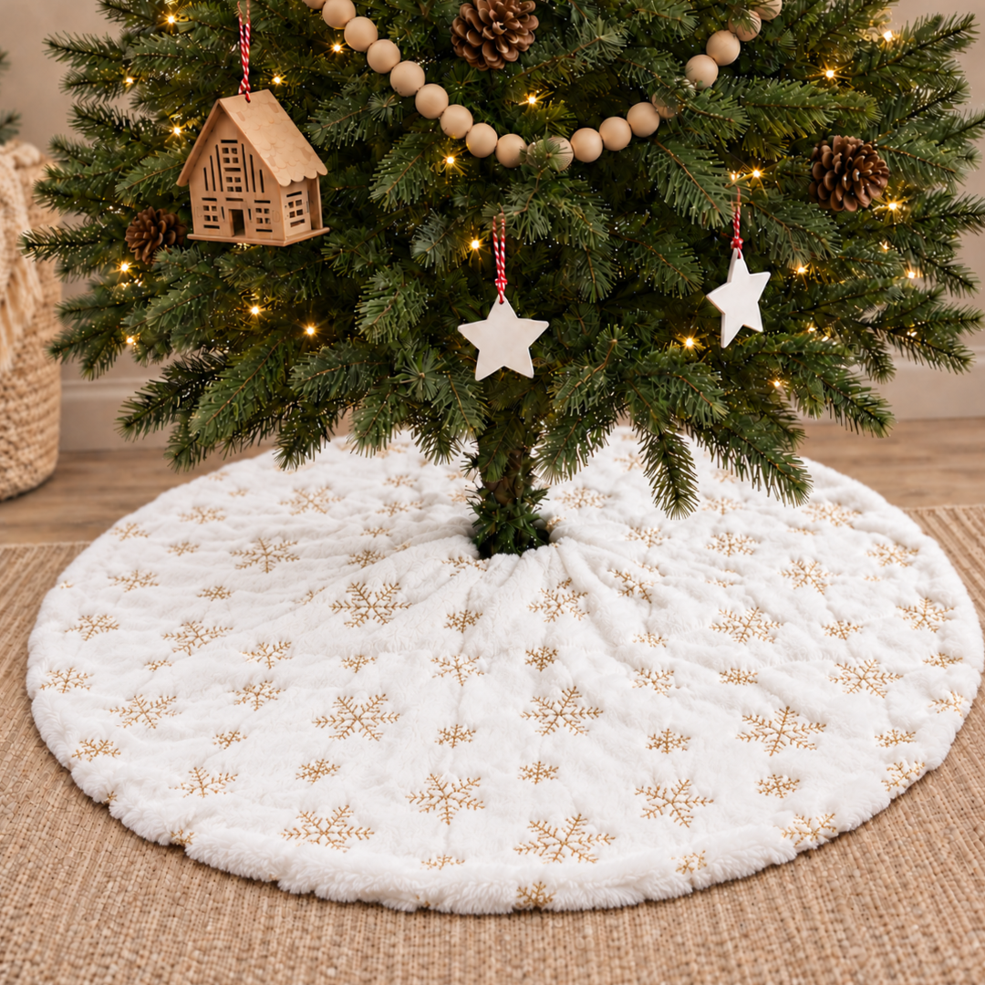 Gold Snow Christmas tree skirt for artificial Christmas tree
