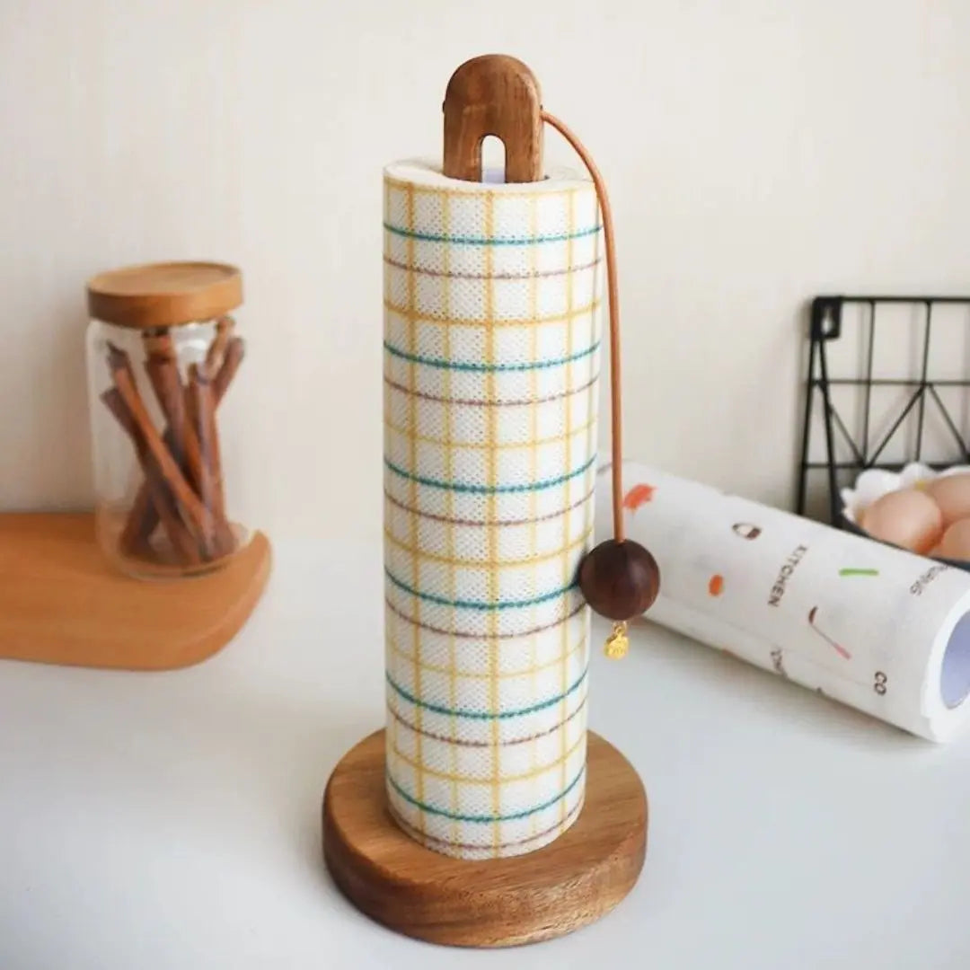 Kheil Acacia Wood Kitchen Towel Stand-Speckled Space