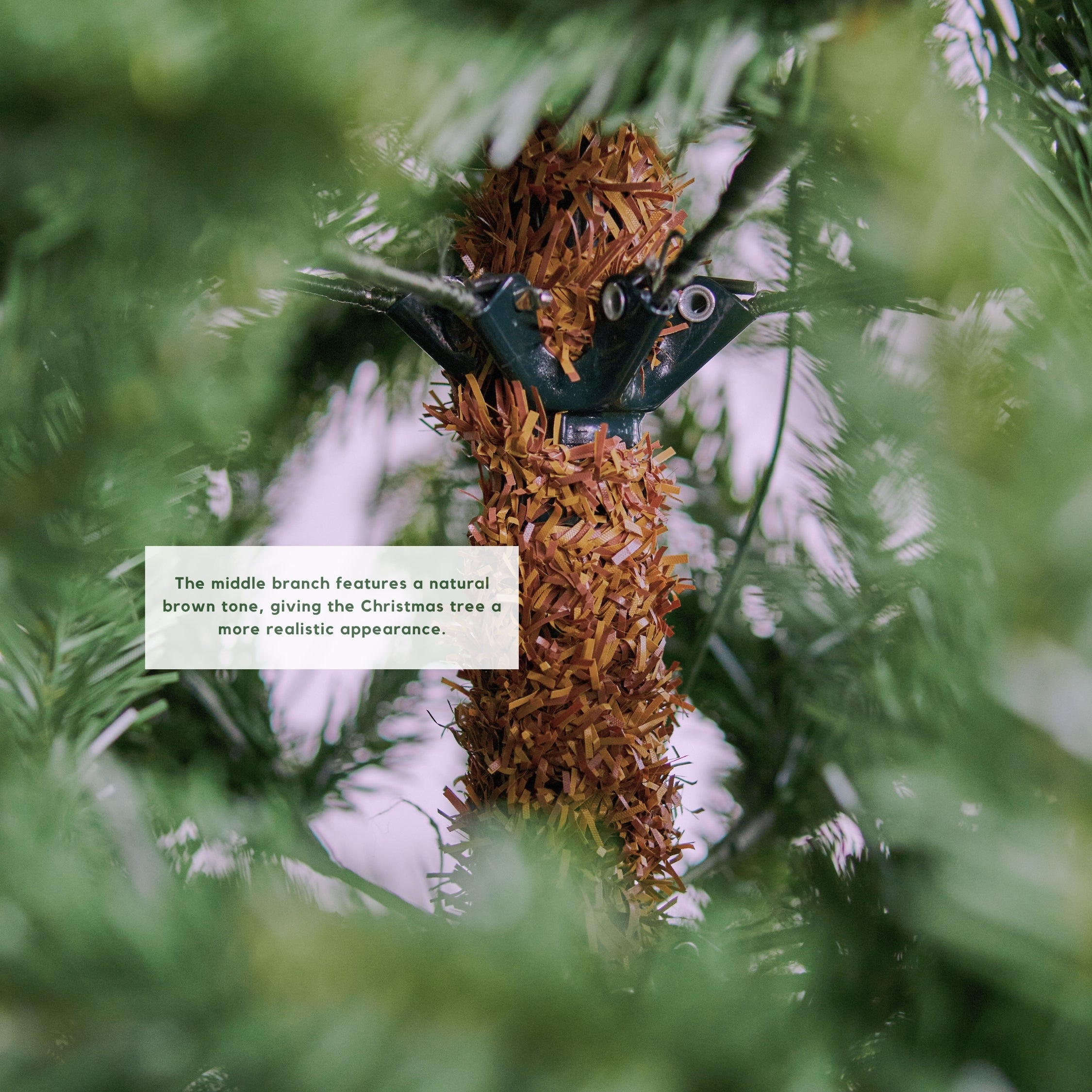 Detailed view of the specific 'Fraser Fir' PE and PVC needle tips, showcasing realistic color and texture. An excellent choice to compare against Pine Concept's densest artificial trees in Singapore.
