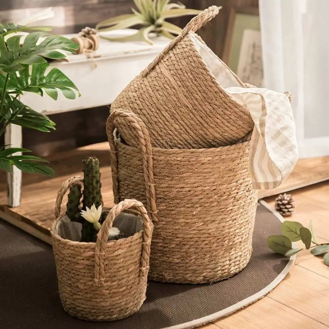 Norea Hand Made Seagrass Woven Plant Basket-Speckled Space