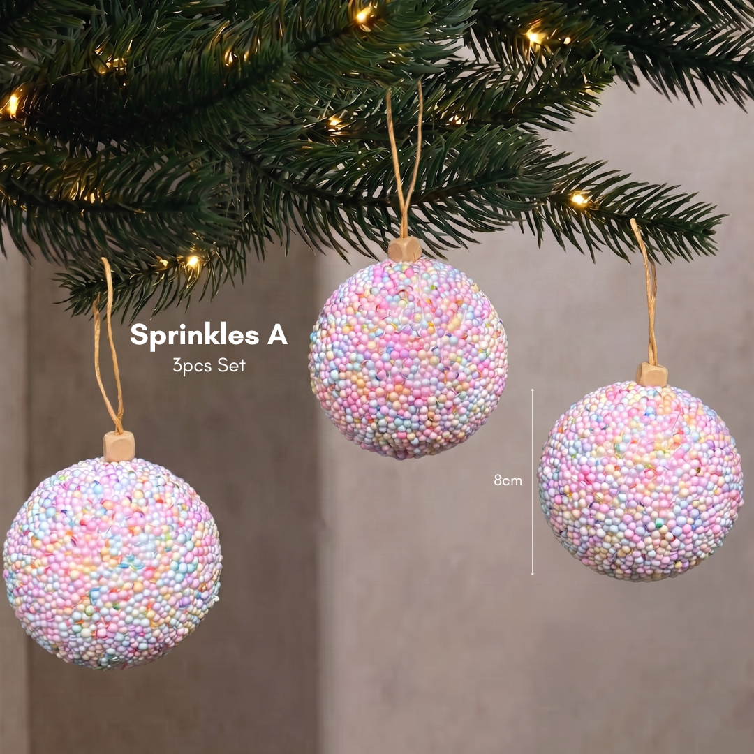 3pcs Sprinkles Pastel Colour Christmas Hanging Baubles Ornaments