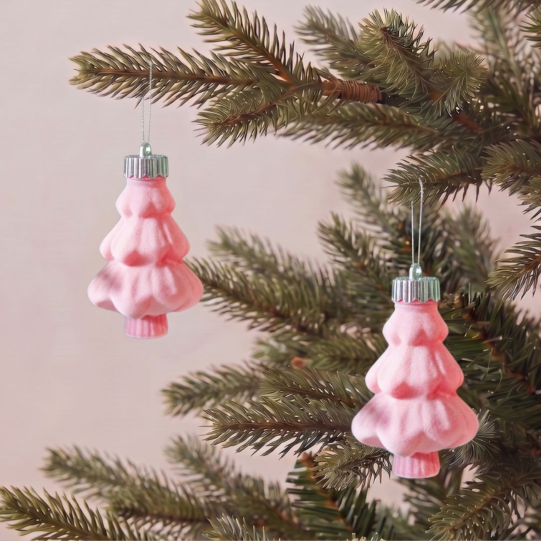 Close-up of a premium pink velvet Christmas bauble (Design C) featuring a luxurious non-glitter finish, ideal for modern Christmas trees in Singapore.
