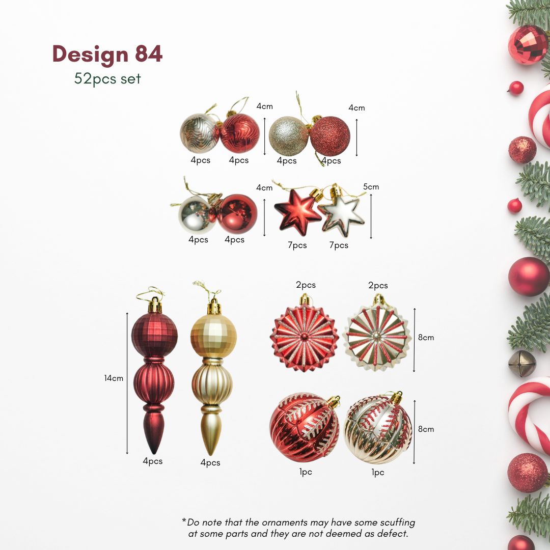 A classic Christmas tree in a Singapore home beautifully decorated with traditional red and gold glossy and glitter baubles.