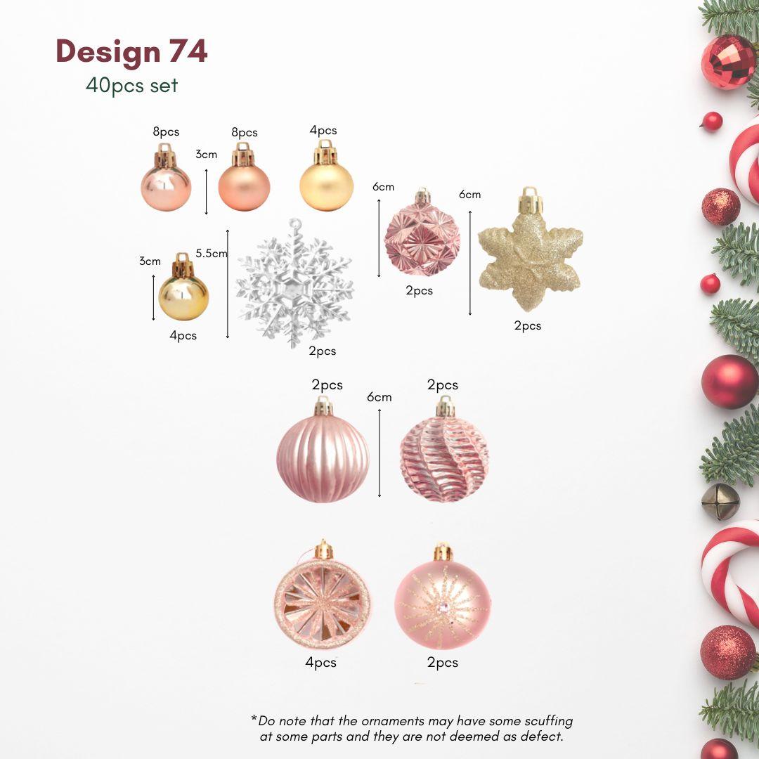 Rose Gold Christmas Hanging Baubles 40pcs Set for Artificial Christmas Tree Singapore