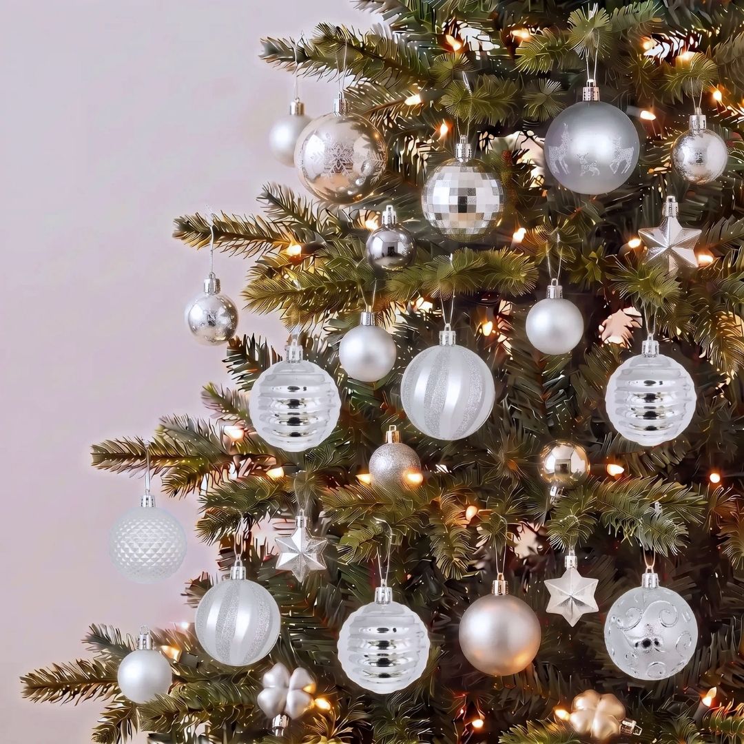 Silver 44pcs Set - shatterproof ornament set styled on Christmas Tree Singapore