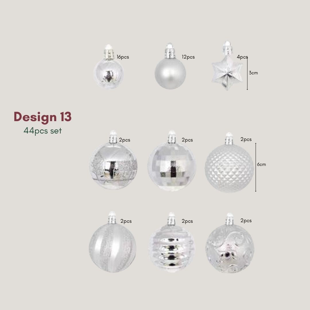 Silver 44pcs Set - shatterproof ornament set styled on an evergreen tree - Singapore homes - Speckled Space