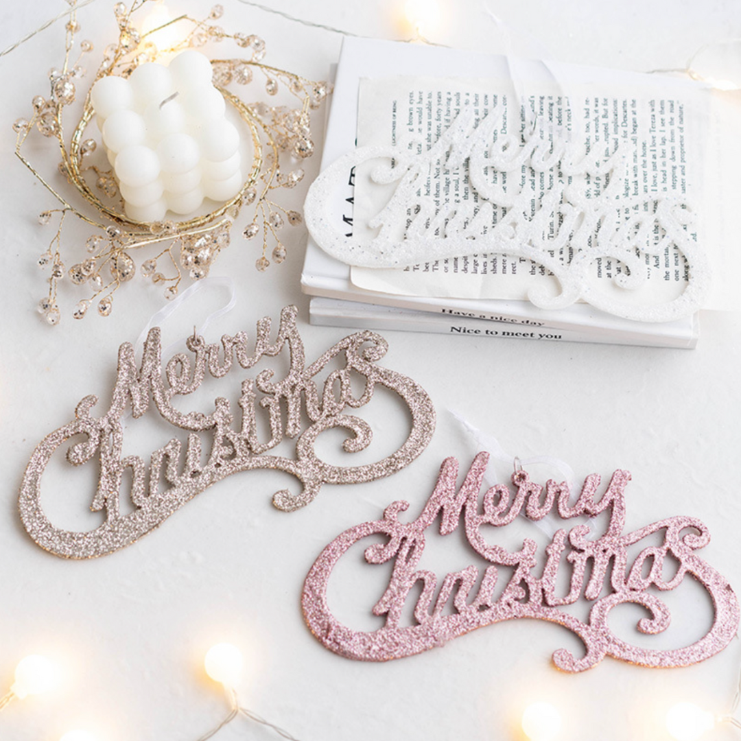 "Merry Christmas" Glitter Hanging Decoration - White-Speckled Space