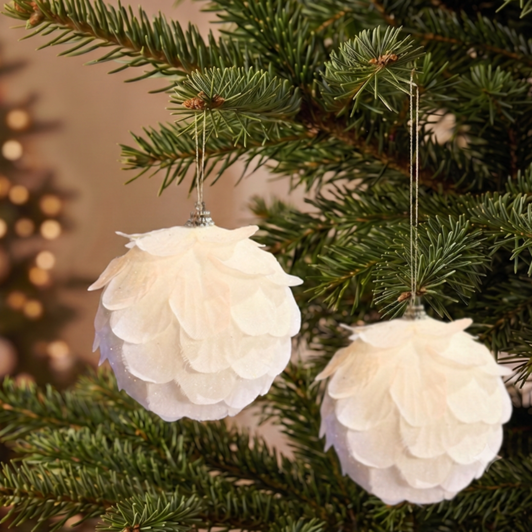 10cm White Christmas Hanging Baubles Ornament for Christmas Tree Singapore - Speckled Space