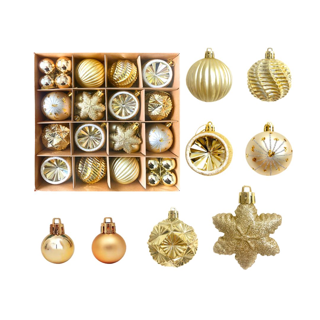 38pcs Set Gold Christmas Hanging Baubles Ornament