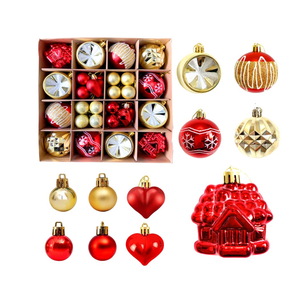 42pcs Set Red Gold Christmas Hanging Baubles Ornament