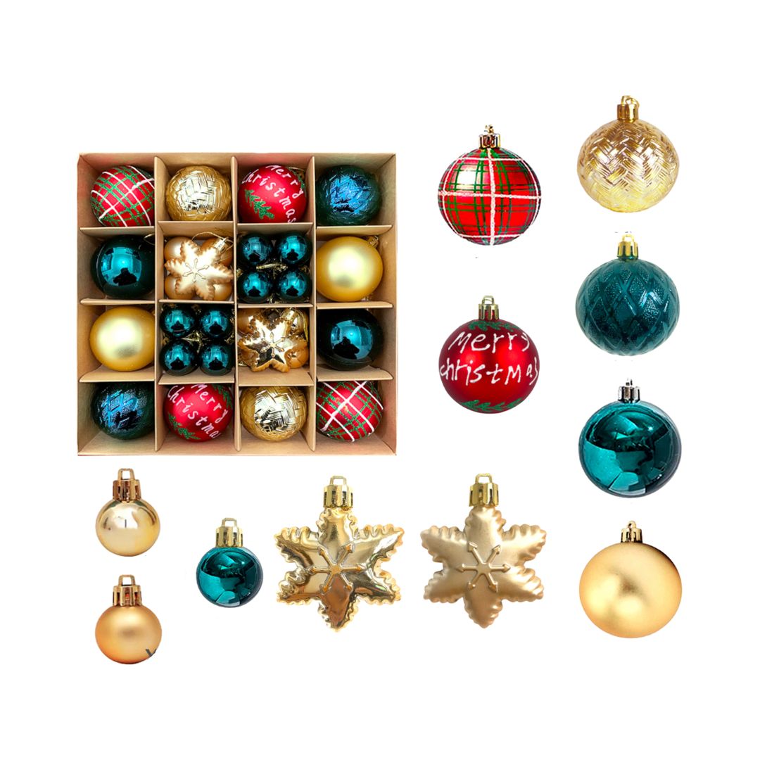 38pcs Set Red Turquoise Christmas Hanging Baubles Ornament