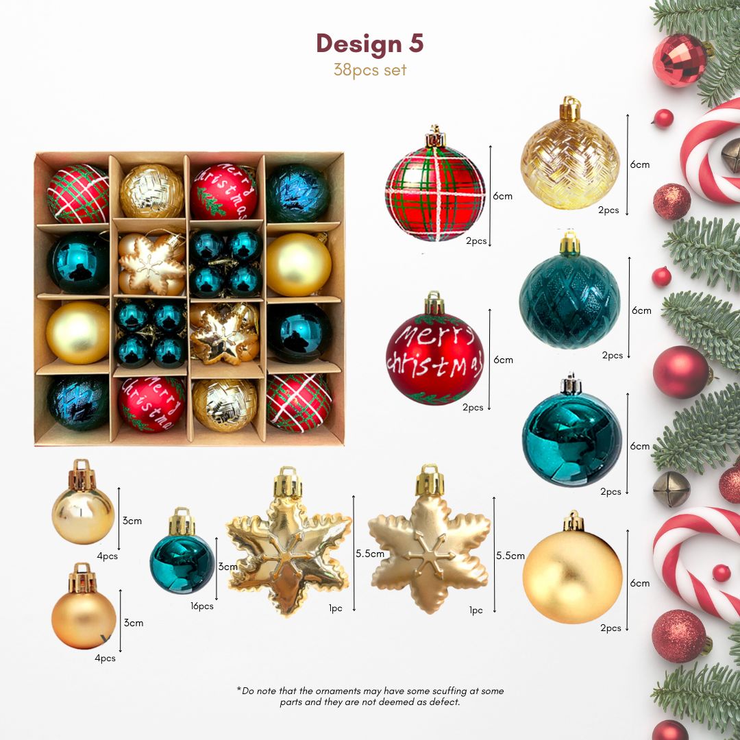 38pcs Set Red Turquoise Christmas Hanging Baubles Ornament