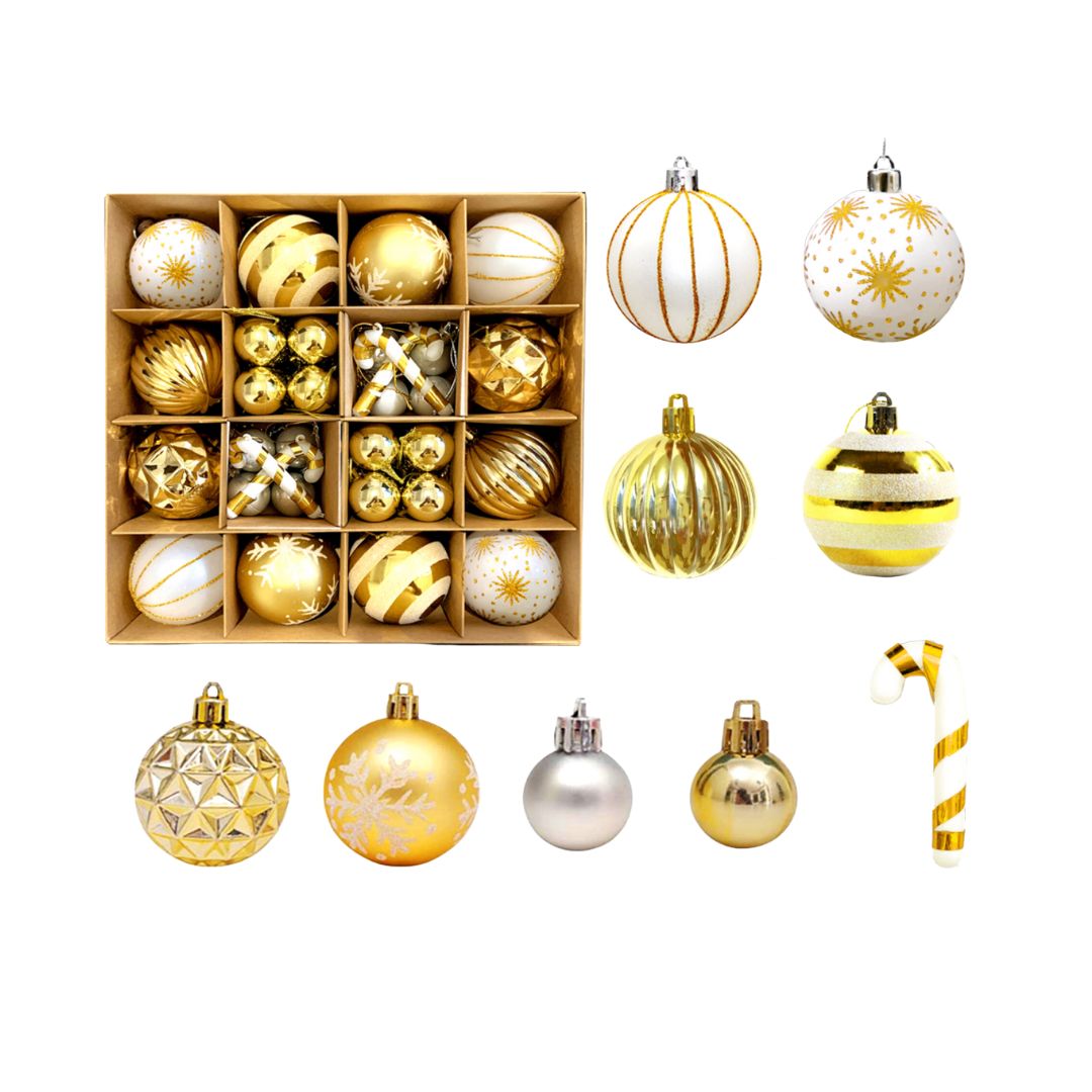 40pcs Set Gold White Christmas Hanging Baubles Ornament