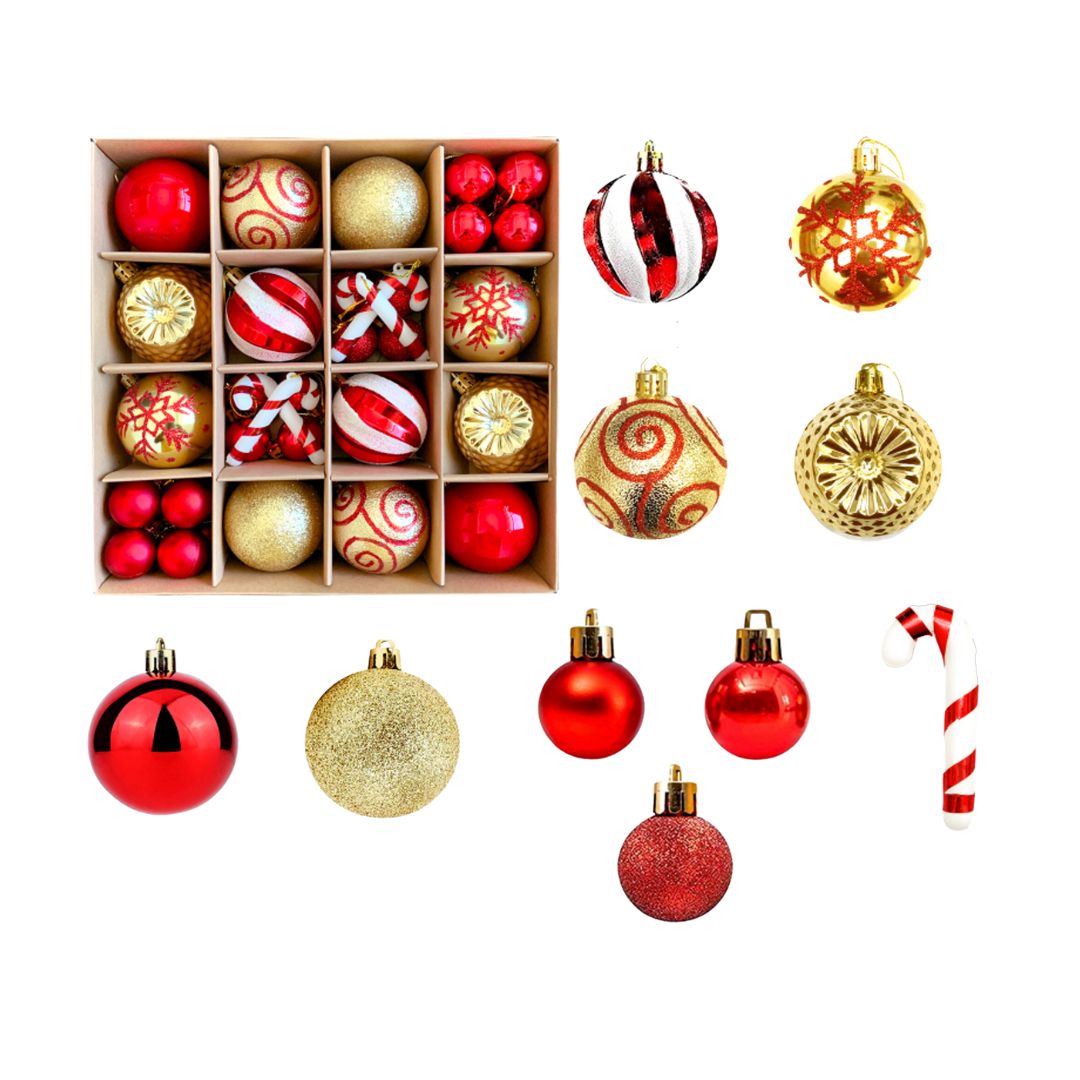 40pcs Set Red Gold Christmas Hanging Baubles Ornament