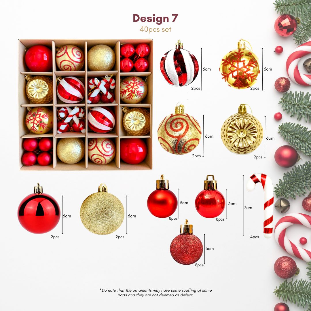 40pcs Set Red Gold Christmas Hanging Baubles Ornament