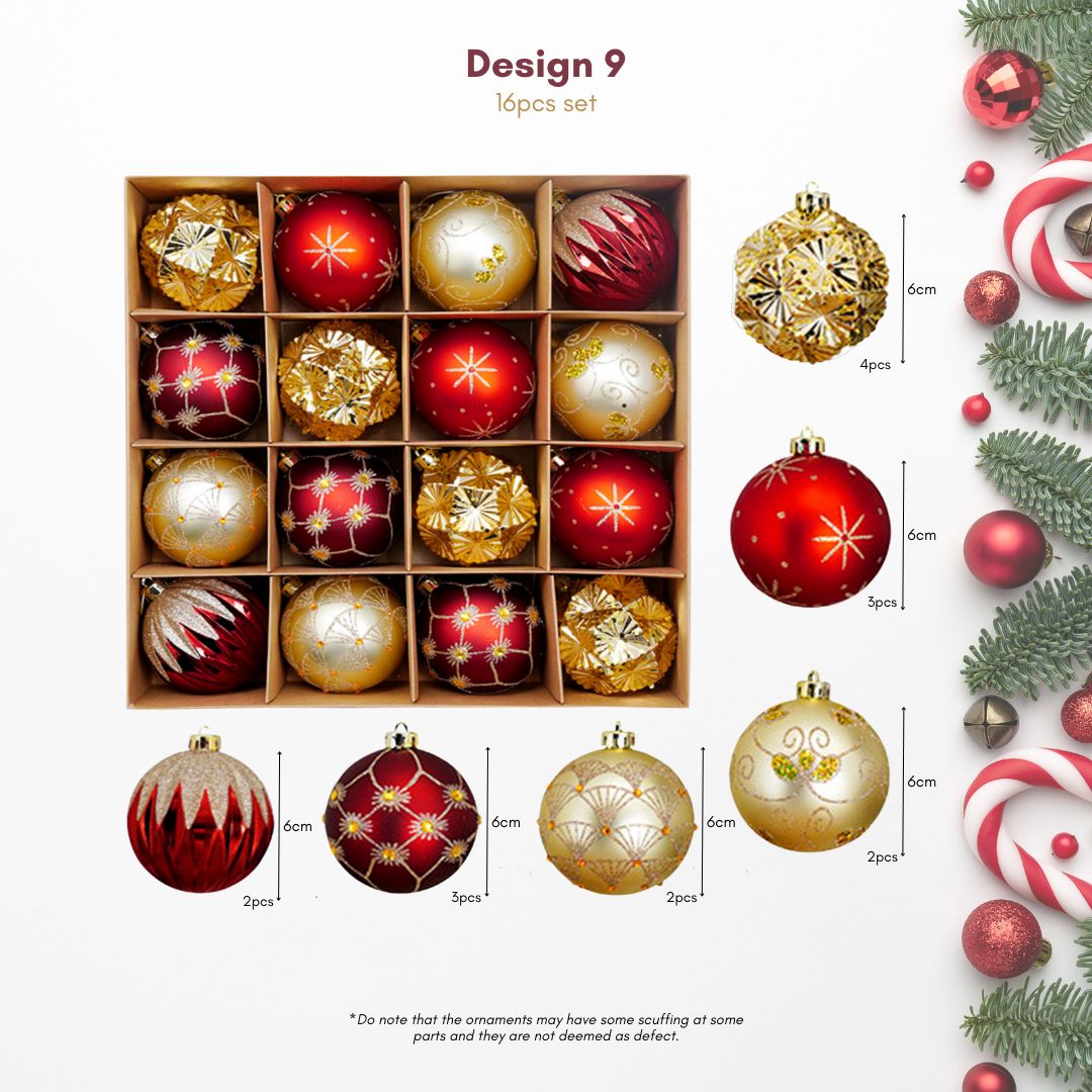 16pcs Set Red Gold Christmas Hanging Baubles Ornament