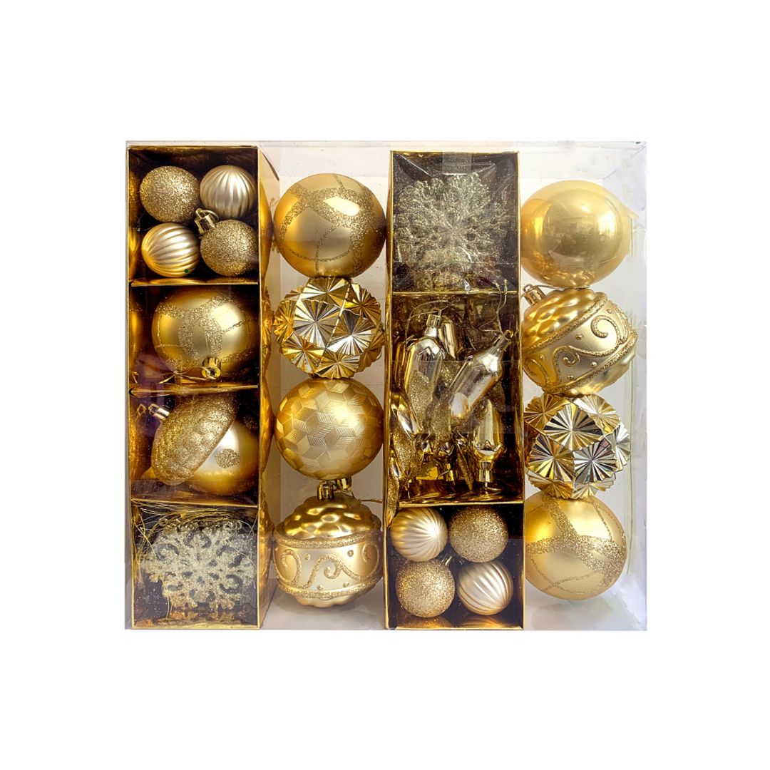 62pcs Set Gold Christmas Hanging Baubles Ornament