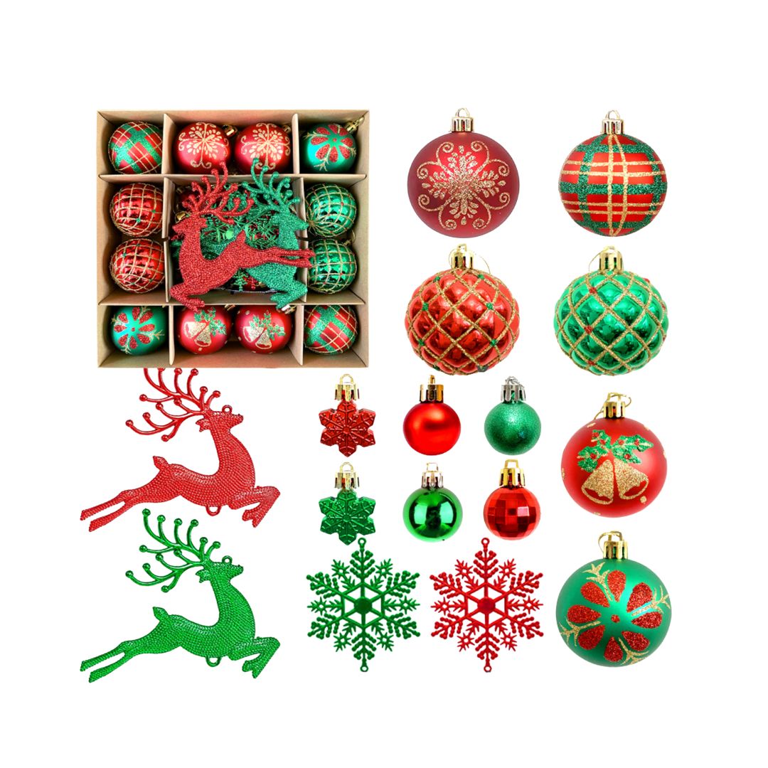 40pcs Set Green Red Christmas Hanging Baubles Ornament