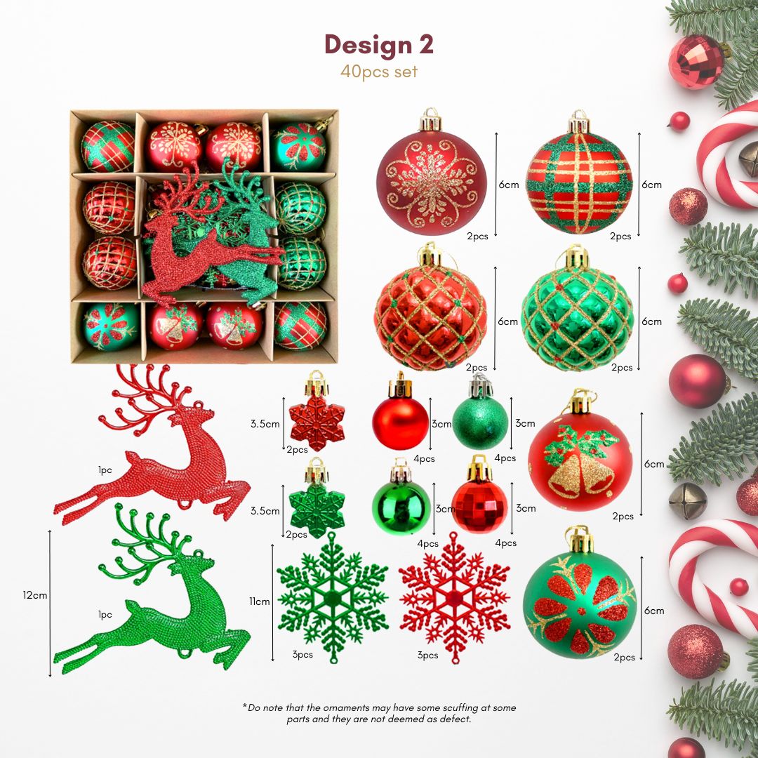 40pcs Set Green Red Christmas Hanging Baubles Ornament