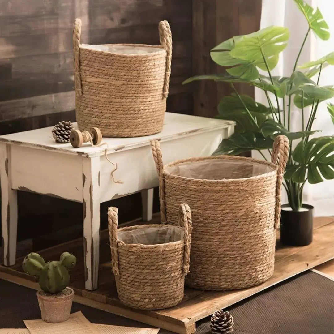 Norea Hand Made Seagrass Woven Plant Basket-Speckled Space