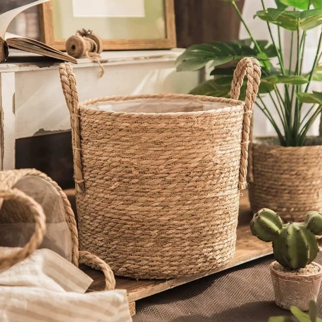 Norea Hand Made Seagrass Woven Plant Basket-Speckled Space