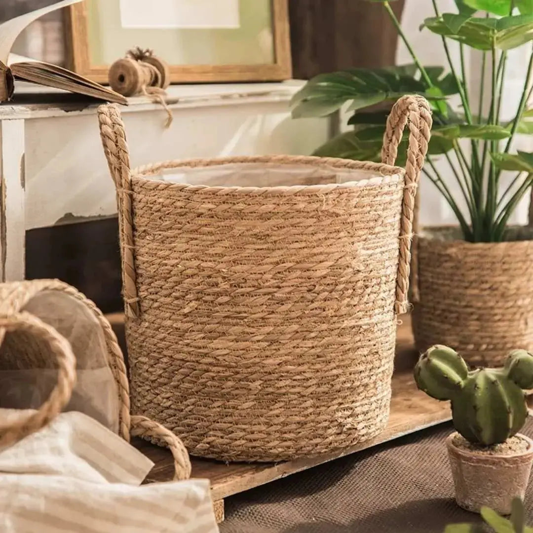 Norea Hand Made Seagrass Woven Plant Basket-Speckled Space