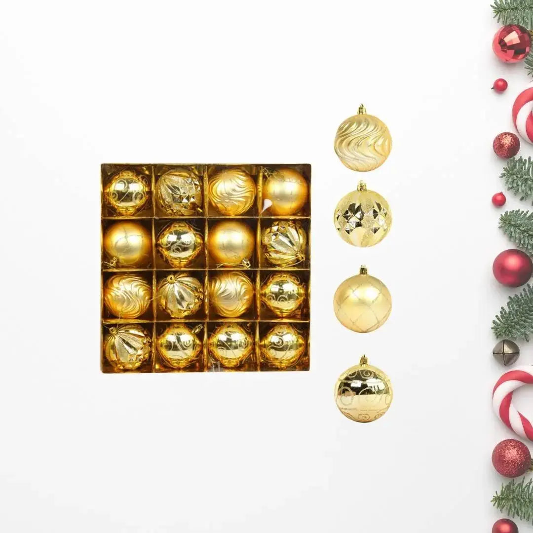 16pcs Set 8cm Gold Christmas Hanging Baubles Ornament (D27)-Speckled Space