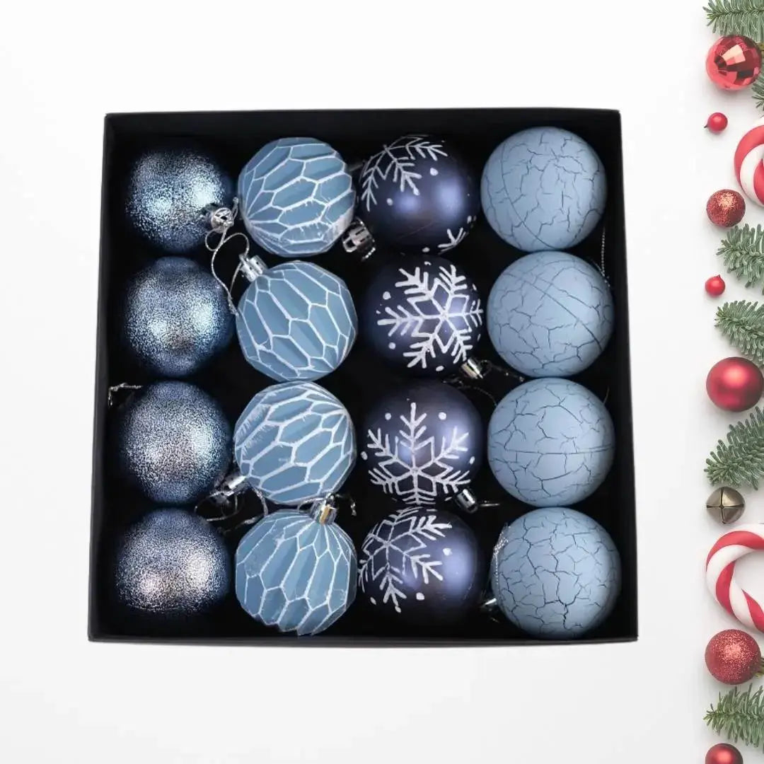 16pcs Set Blue Christmas Hanging Baubles Ornament (D63)-Speckled Space